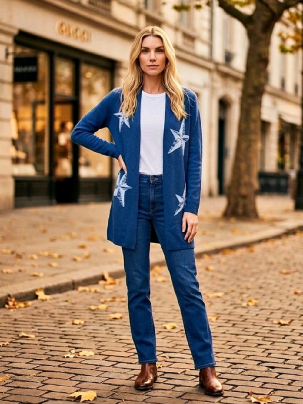 softcashmere Star Cardigan in Blue Size Small